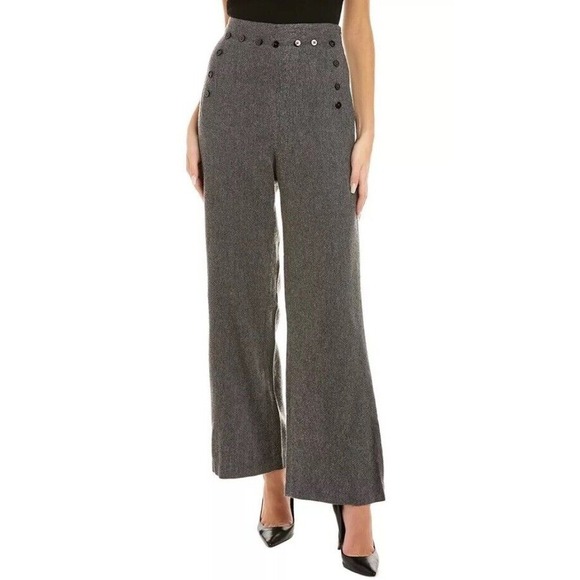 Frances Valentine Sailor Gray Wool Pant Women's 14 High Waisted Laced Wide Leg